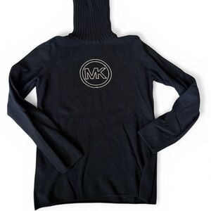 Michael Kors Black Turtleneck Sweater with Metallic MK Emblem